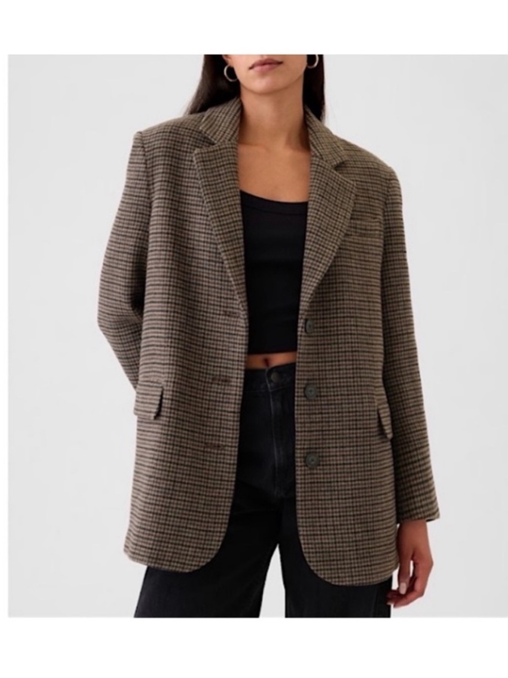 GAP Relaxed Houndstooth Wool Blend Blazer in Brown Plaid Women’s Size Small